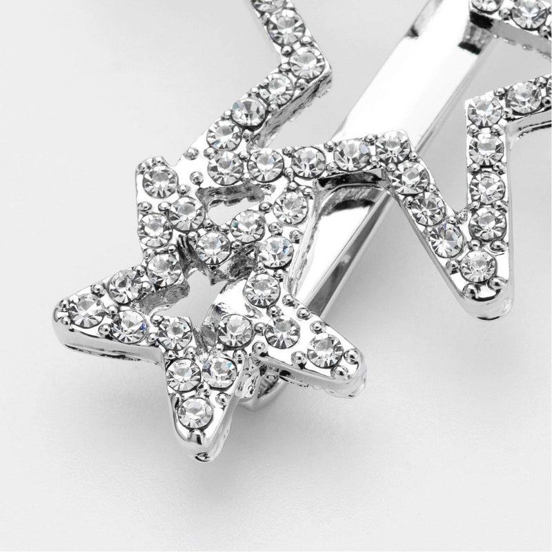 Teppylony 2Pcs Woman Silver Star Shape Shining Rhinestone Crystal Hairpin Hair Clip Metal Alloy Barrettes Hair Accessories for Party Wedding - Image 4